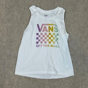 Vans Tank Top Womens Large White Rainbow Checkerboard Off The Wall Muscle Tee
